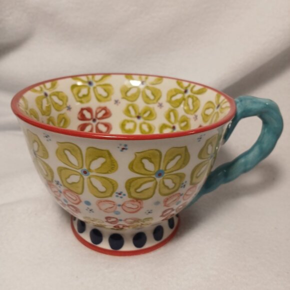 Anthropologie Elka Ayaka Pedestal Coffee Tea Mug Cup Twisted Handle Preowned - Picture 4 of 9